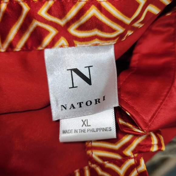 Women's Natori Chinese Style Button Down Blouse Wide Sleeves XL Red Shiny Look - Picture 6 of 7